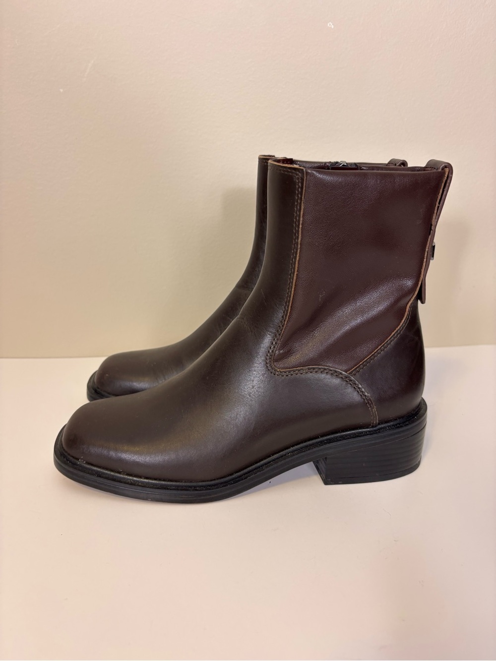 Franco Sarto Dark Brown Gracely Leather Square Toe Mid Calf Booties 6